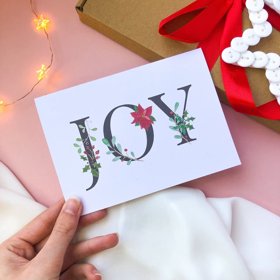 JOY Christmas Card A6 Elegant Watercolour Card 