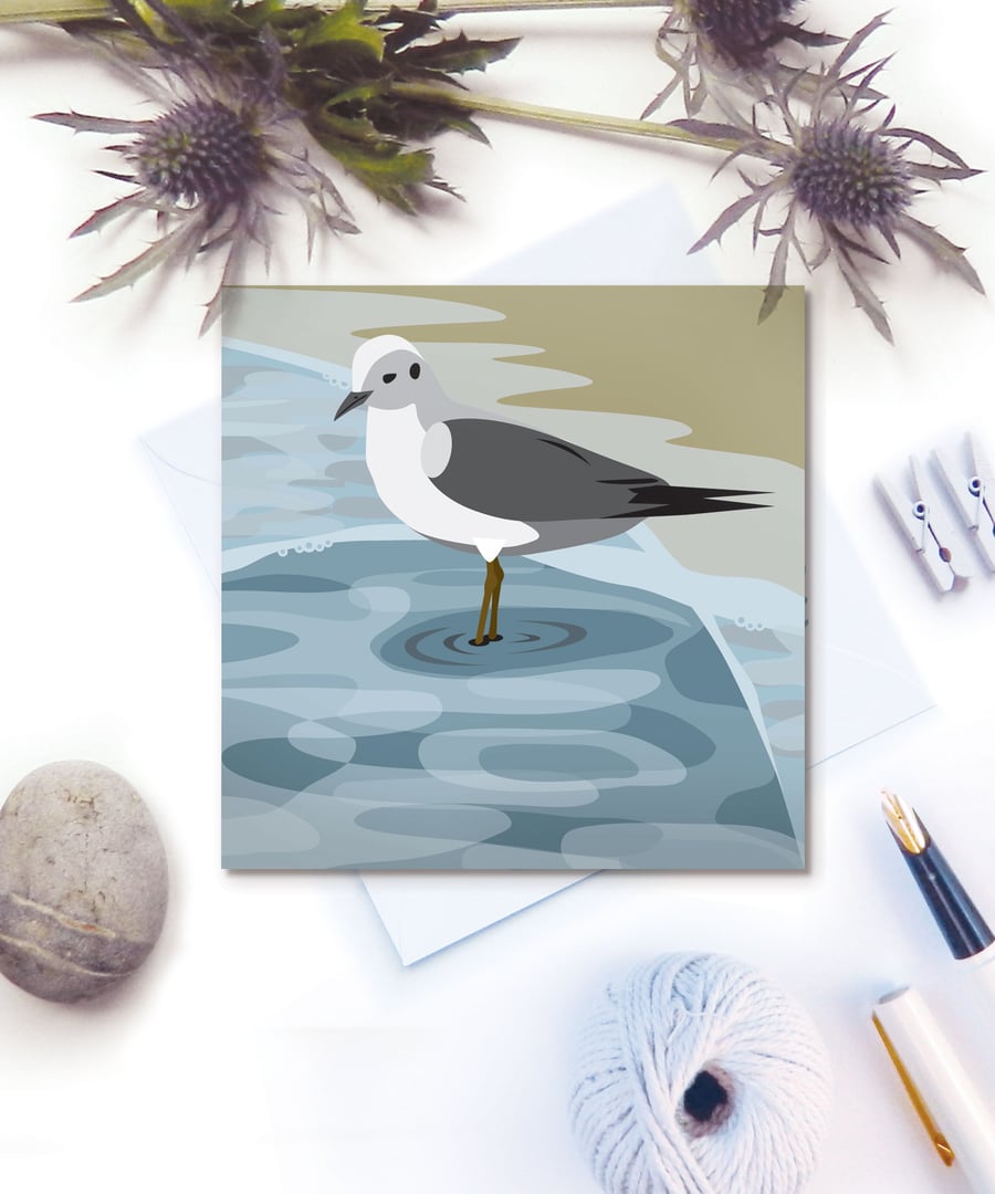 Wading Seagulls Card - seaside, birthday, Fathers Day