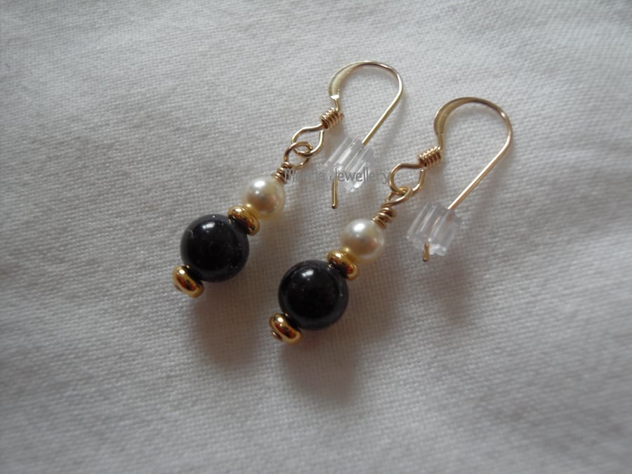 Goldstone and Pearl Earrings
