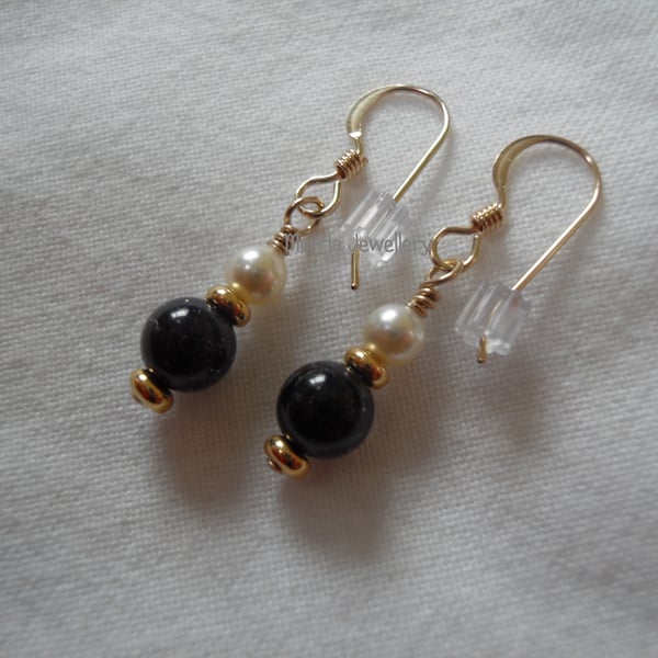 Goldstone and Pearl Earrings