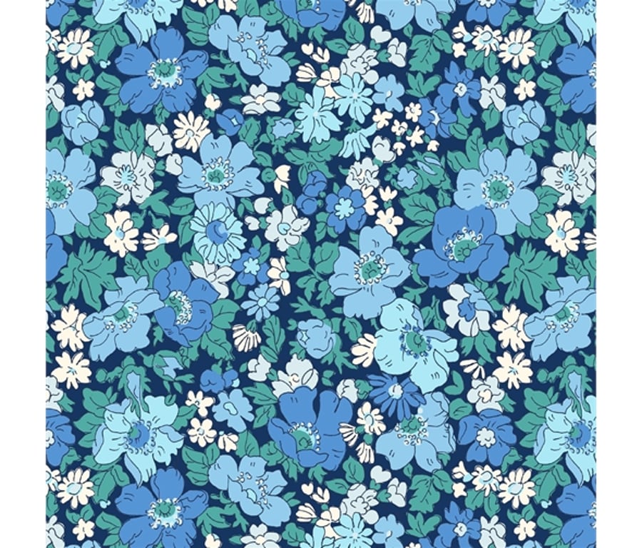 Liberty Cotton Floral Fabric, Midnight Garden Collection, Cosmos Design