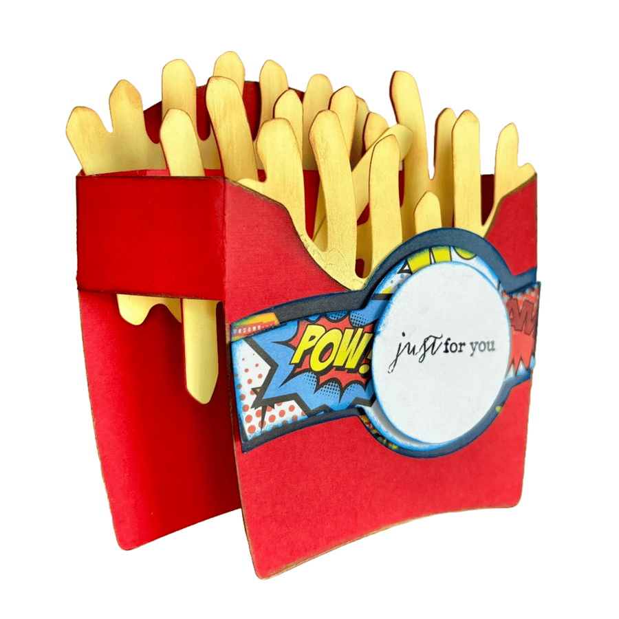 3D French Fry Chips Birthday Pop Up Box Card, Comic Book Style Greeting Card