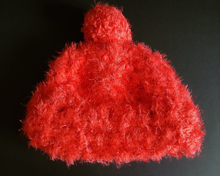 Coral Orange Chunky Crochet Bobble Hat