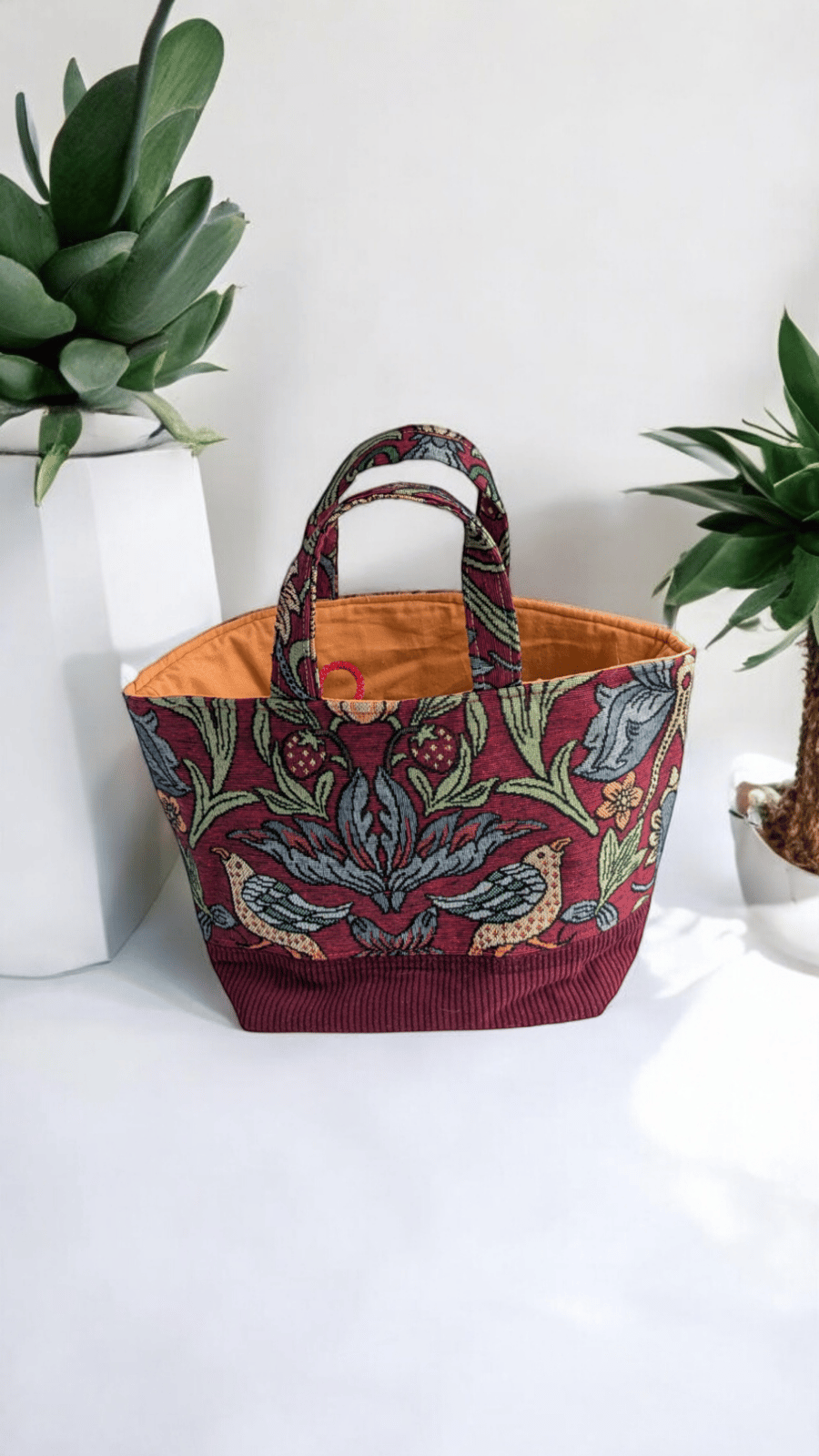 William Morris style draw string arm tote bag 