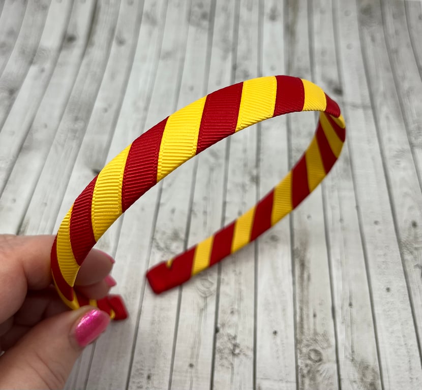 School Red and Yellow Gold 1.8mm striped Hairband