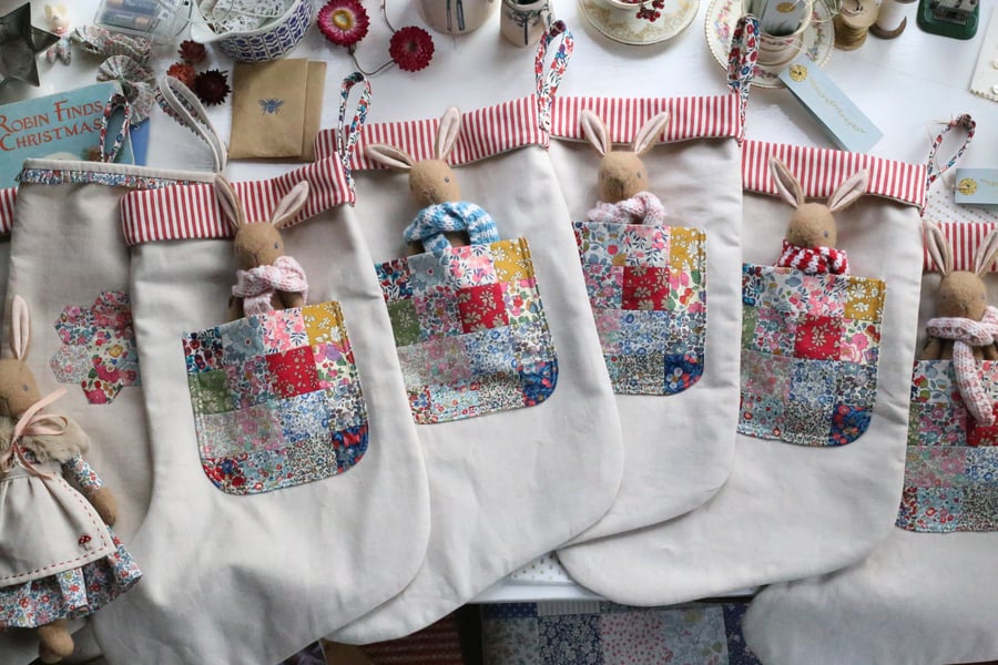 Heirloom Christmas Stocking - Liberty patchwork pocket 