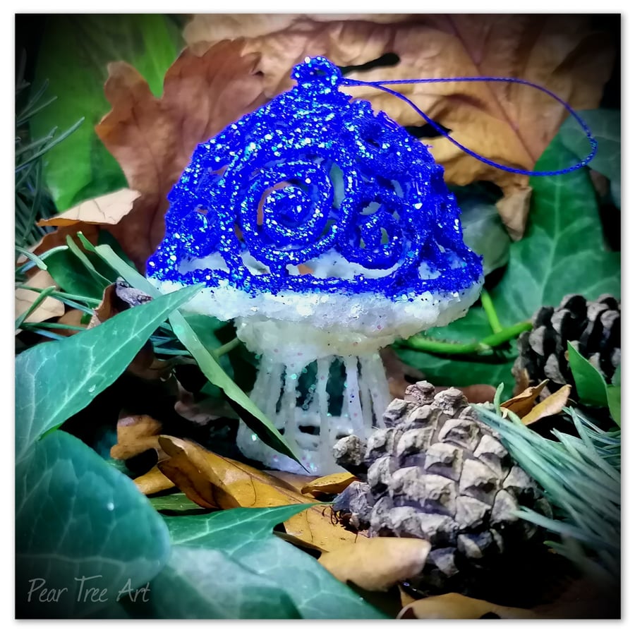 Handmade Blue Toadstool Christmas Decoration