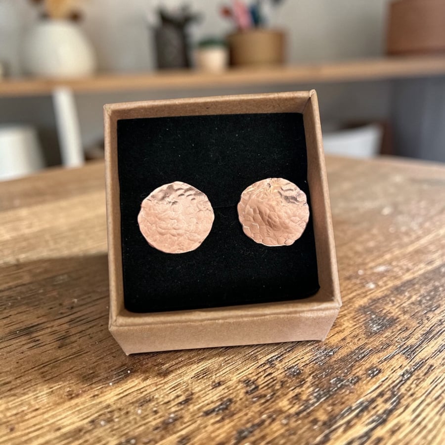 Unisex Sterling Silver & Textured Copper 15mm Disc Earrings - Gift Boxed