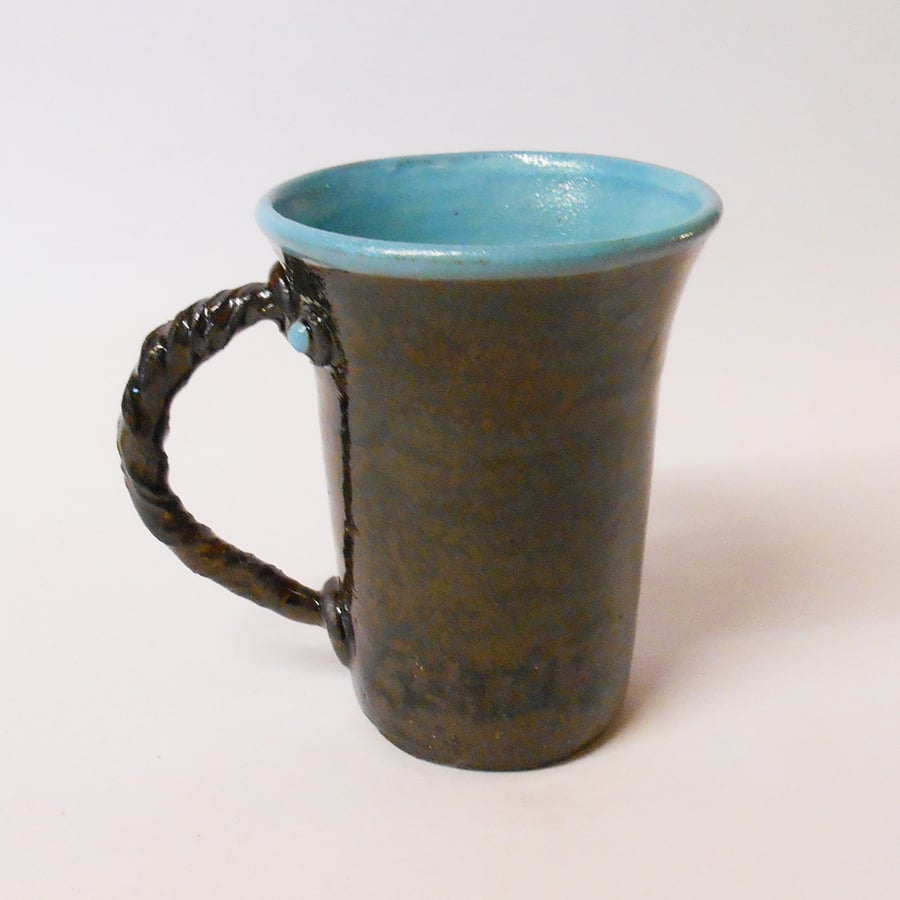 Mug Elegant Turquoise Blue Black clay.