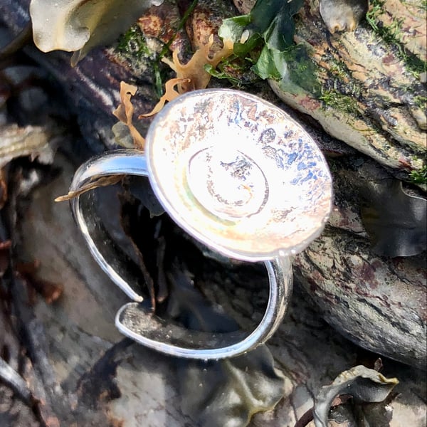 Reticulated Silver Statement Domed Ring - Adjustable - 1087