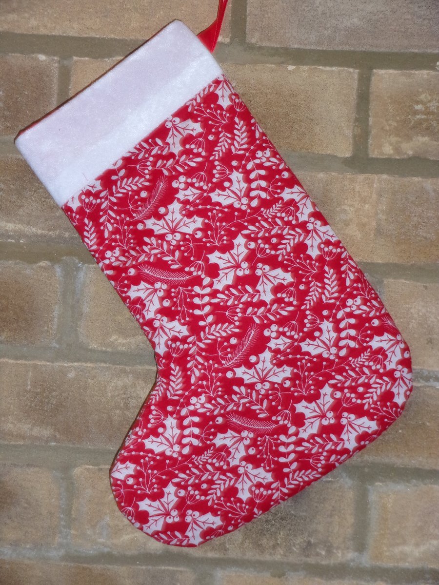 Red Christmas Stocking White Trim