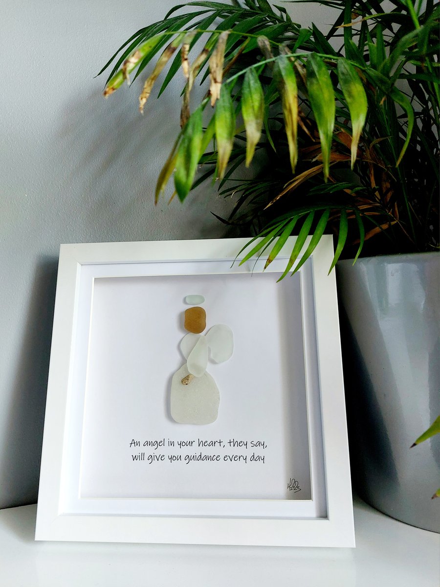 Sea Glass Angel Art - 3D Beach Glass Framed Picture, Gift for Friends