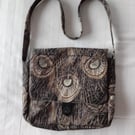 Liberty linen "Hera" shoulder bag. Black, brown, grey shoulder bag