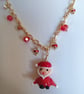 Father Christmas Lampwork Pendant & Red Crystal Drops GoldPlate Necklace 18 inch - Image 2
