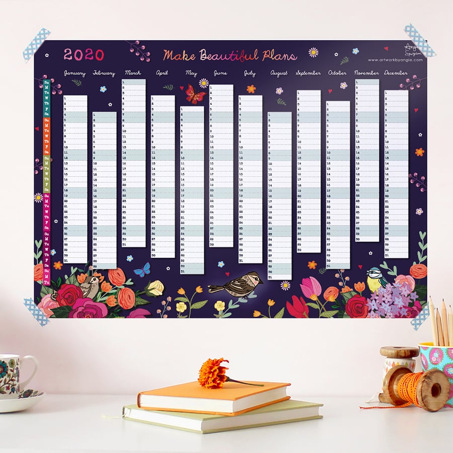 Year to View Wall Planner, Make Beautiful Plans, Academic Year or Full Year 2020