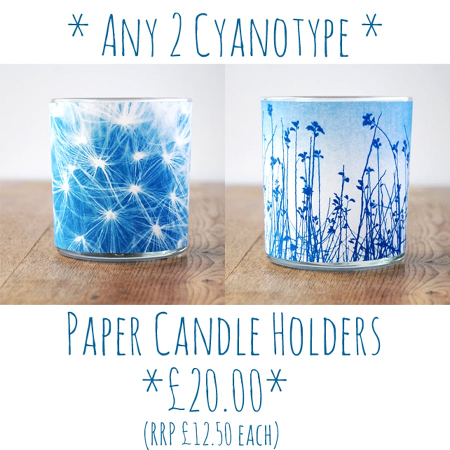 Any 2 Cyanotype Paper candle holders 