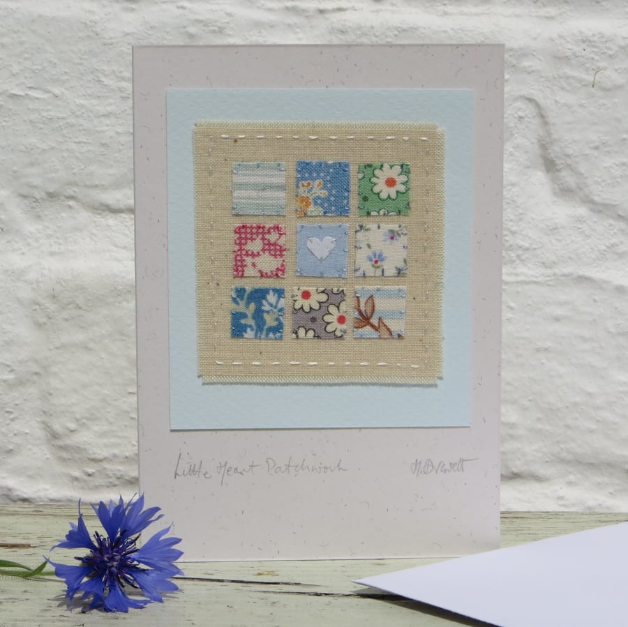 Little Heart Patchwork, sweet little hand-stitched card for someone you love