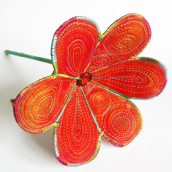 Red Textile Art Flower