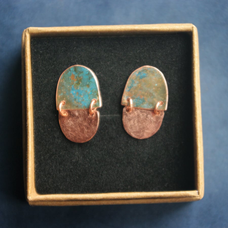 Blue-green Copper Hinged Earrings