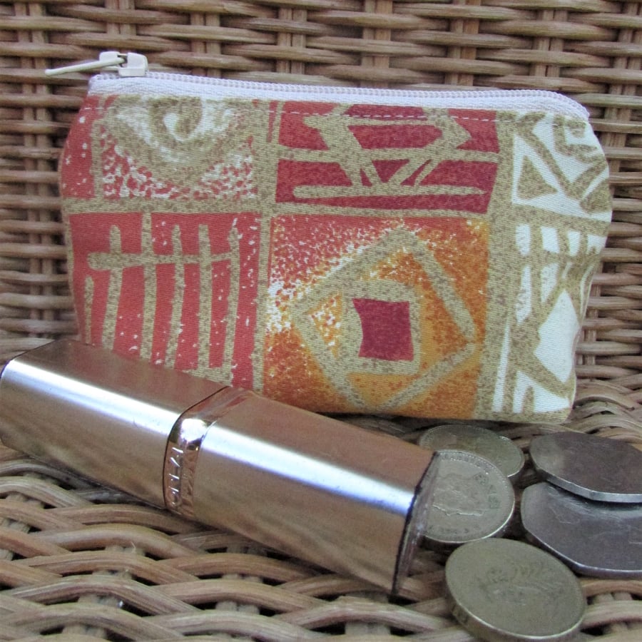 Small purse, coin purse - terracotta abstract print