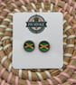 Jamaica Flag Stud Earrings - Handmade Jewellery - 1cm diameter - Image 1
