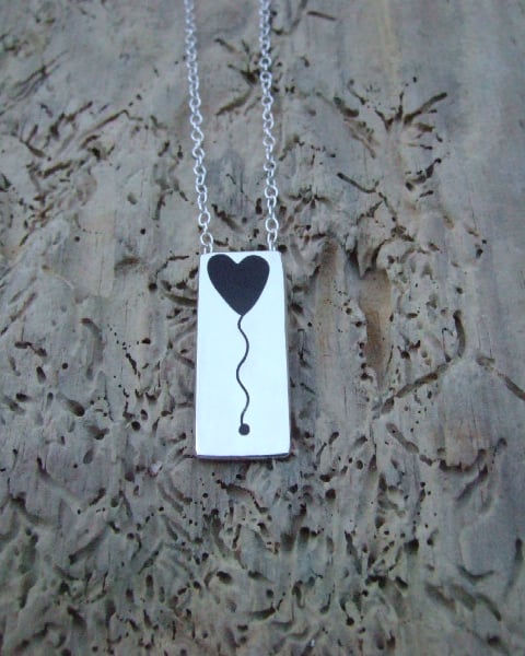Sterling Silver and Black Resin Heart Balloon