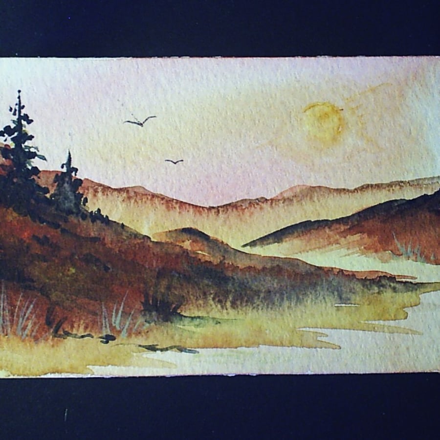 Art painting aceo SFA original paintings sunset landscape 84