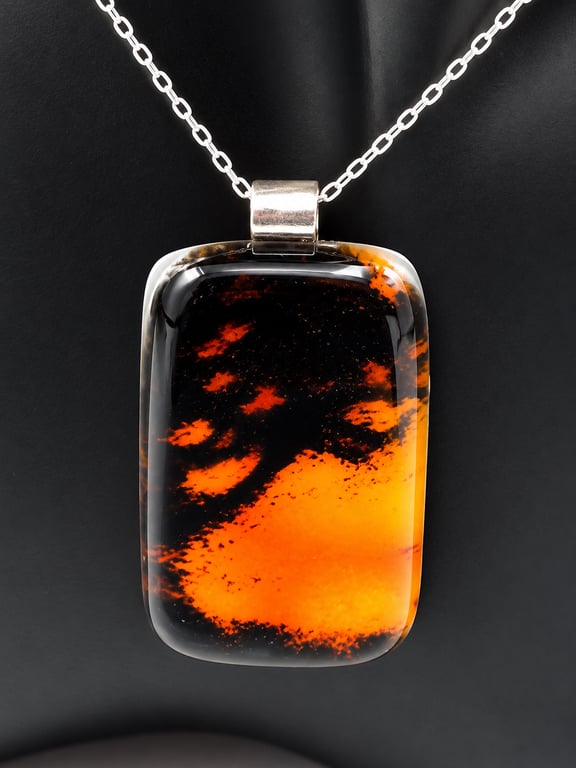 Moody Night, Fused Glass Pendant with Sterling Silver Findings