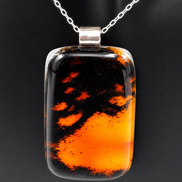 Moody Night, Fused Glass Pendant with Sterling Silver Findings