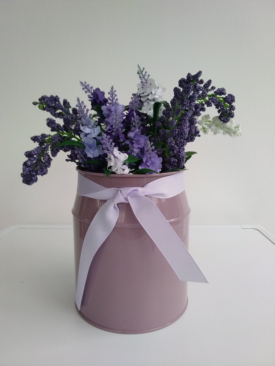 Upcycled Lilac Tin Planter with Foxgloves and Lavender