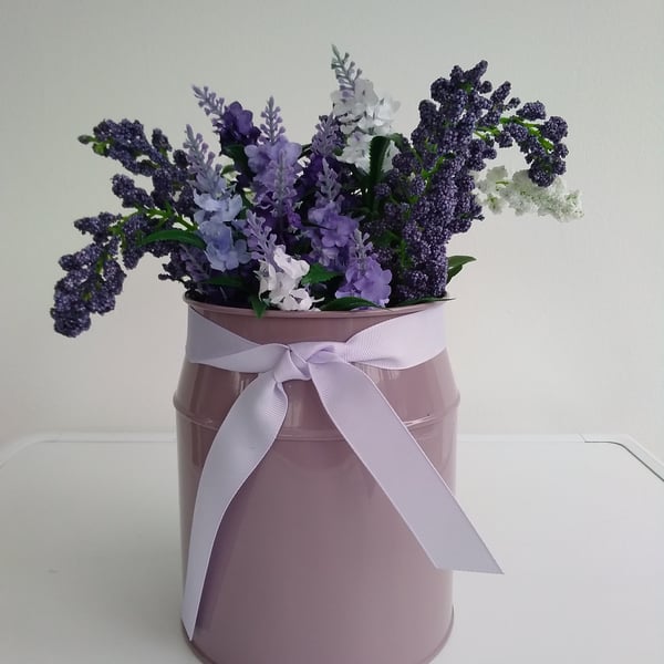 Upcycled Lilac Tin Planter with Foxgloves and Lavender