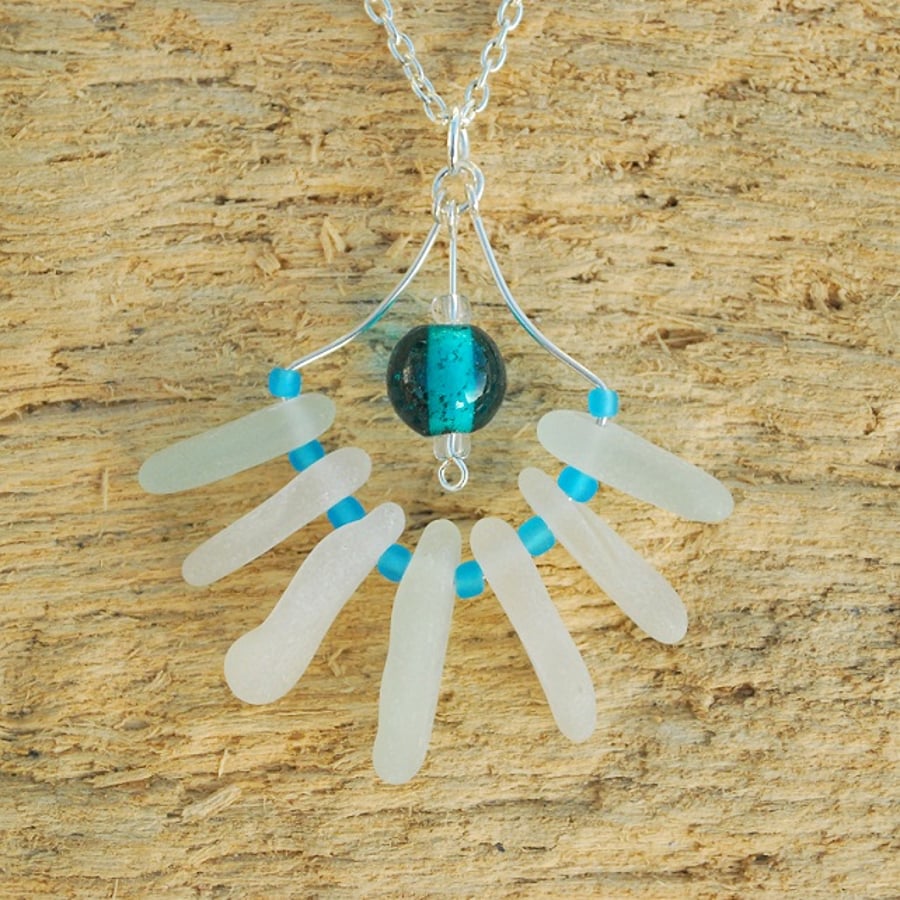 Sea glass pendant with turquoise beads