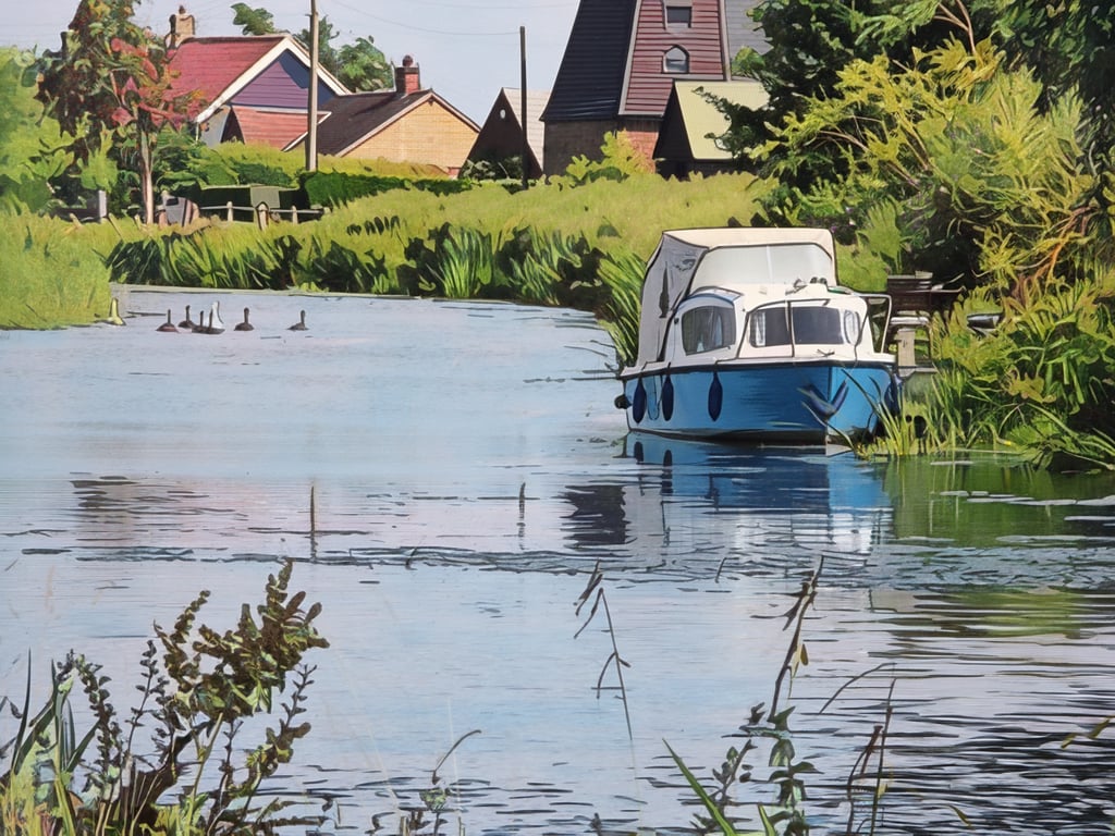 Swans & Boats Well Creek Norfolk Art Greeting Card A5