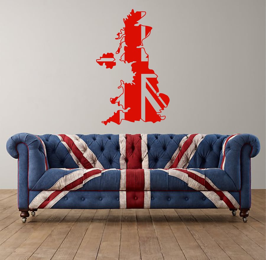 United Kingdom Map Union Jack Britain Decorative Vinyl Wall Sticker Earth Murals