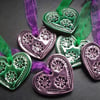 Set of six ceramic heart decorations