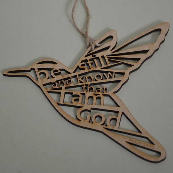 'Laser Tweet' - Psalm 46 (wood, 18cm)