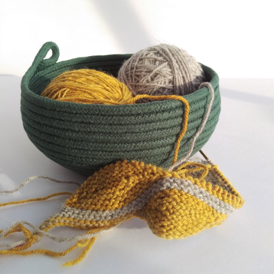 Forest Green Bouldner Bowl, a coiled rope bowl 