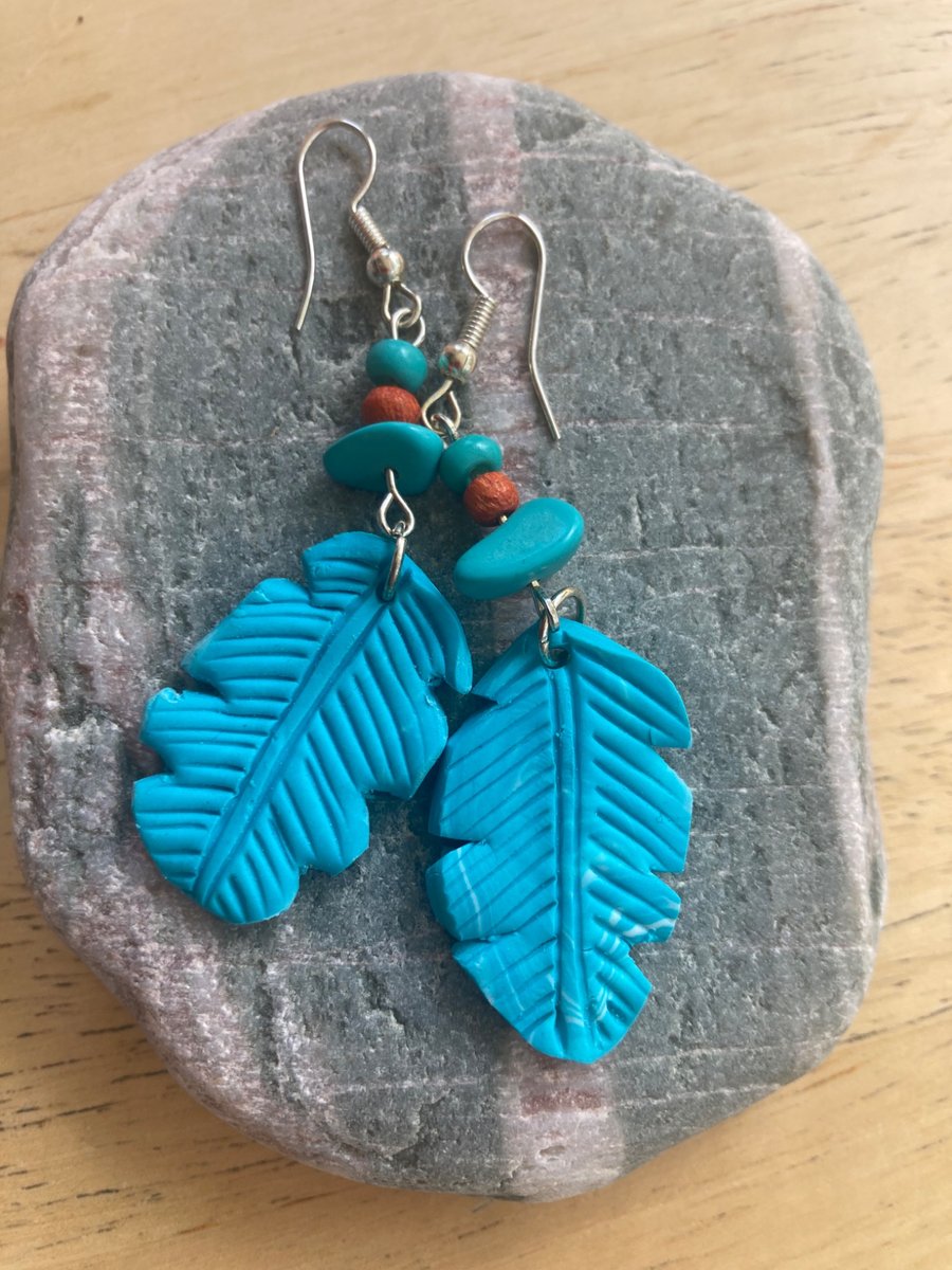 Turquoise leaves earrings