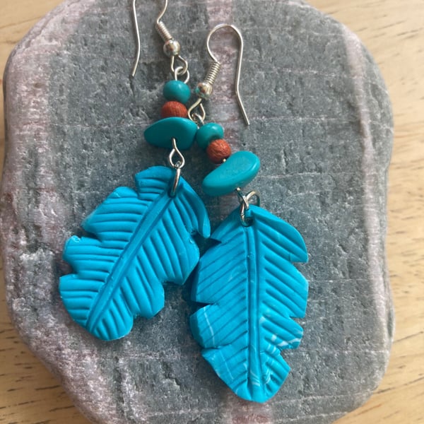 Turquoise leaves earrings