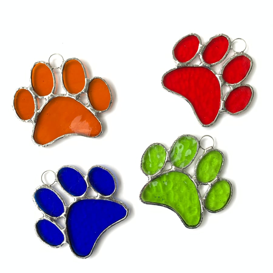Stained Glass Dog Paw Print Suncatcher - Handmade Hanging Window Decoration 
