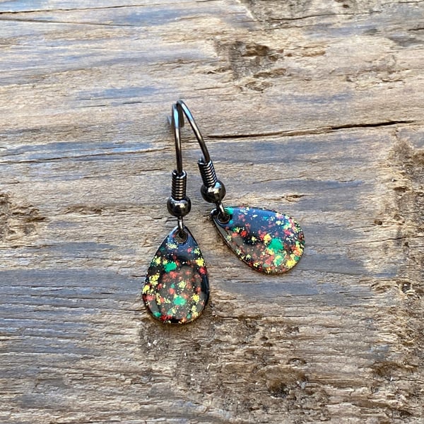 ‘Bangers’ Enamel Teardrop Earrings. Sterling silver upgrade available. 