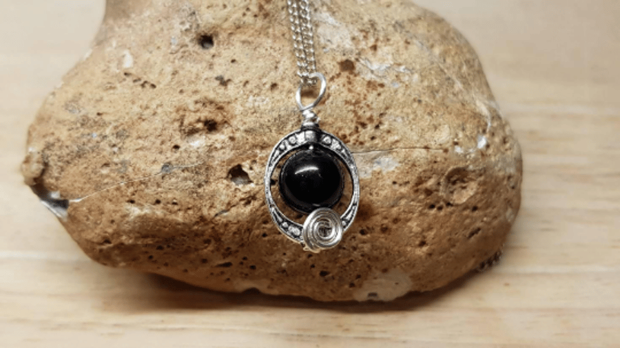 Minimalist black tourmaline pendant necklace.