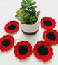 Crochet Poppy Set of 6, Bunting Garland and Coasters