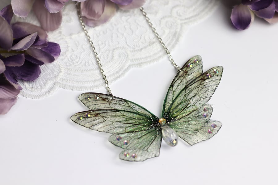 Fairy Wing Necklace Spring Green Dragonfly Fairycore Cottagecore Boho Fairy Gift