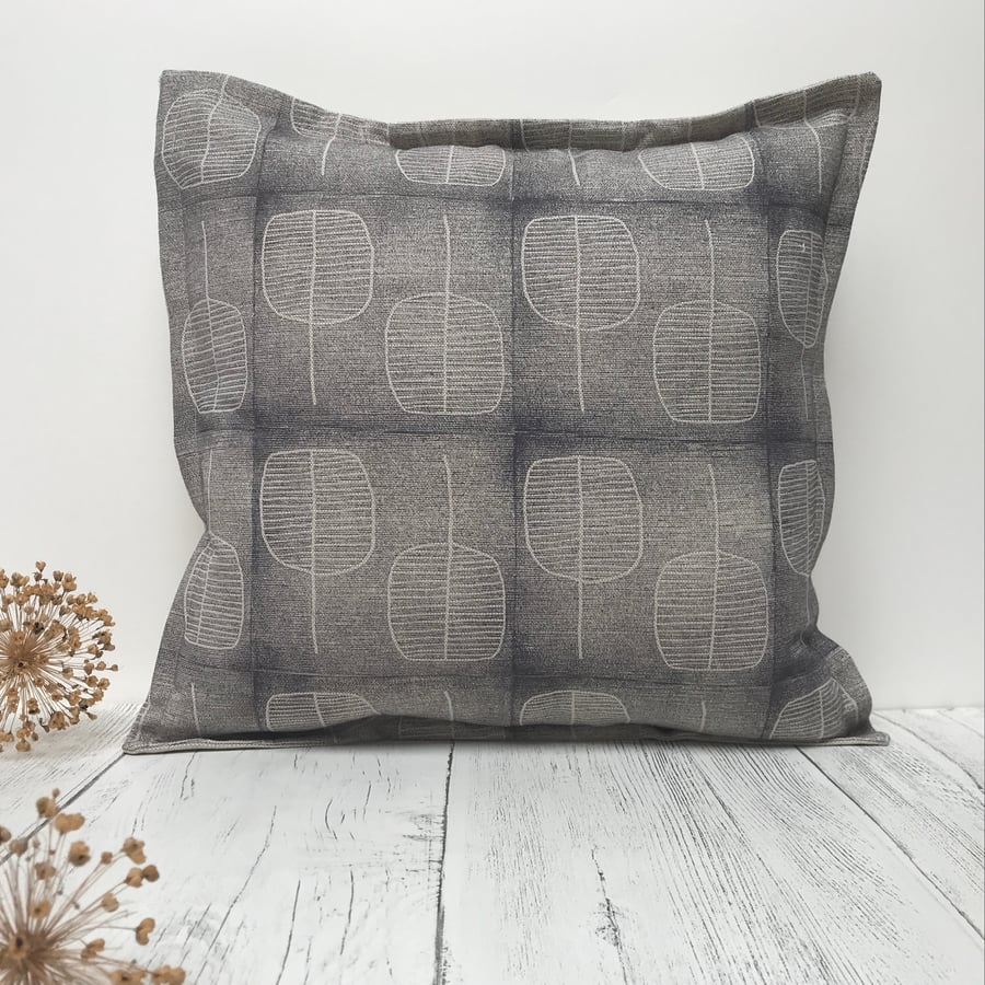 Hand Printed Linen Square Cushion with Stitched Border  - FOLKI - Lavender