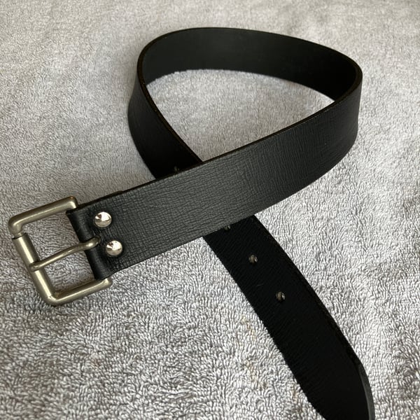 1.5" Width Textured Black Leather Belt 24"-28" 