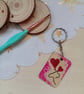 Wooden rectangular balloon hearts keyring  - Image 1