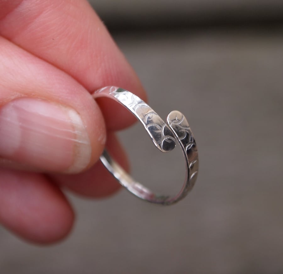 Silver ring, forged silver ring with bubbles texture