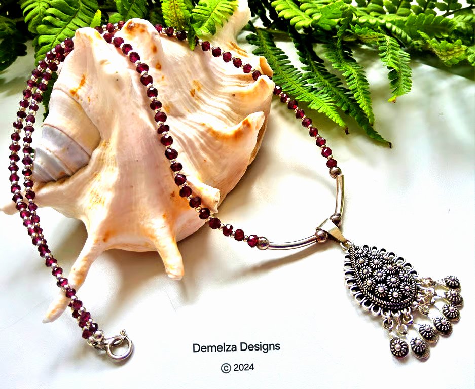 Rare Rhodolite Garnet Sterling Silver Necklace