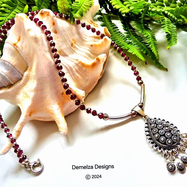Rare Rhodolite Garnet Sterling Silver Necklace